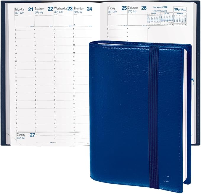 Quo Vadis 2026 Minister - Weekly/Monthly Planner - 12 Months, Jan. to Dec. - 6 1/4 x 9 3/8" - Grained Faux Leather Kali Blue Cover- Time Management Appointment Organizer