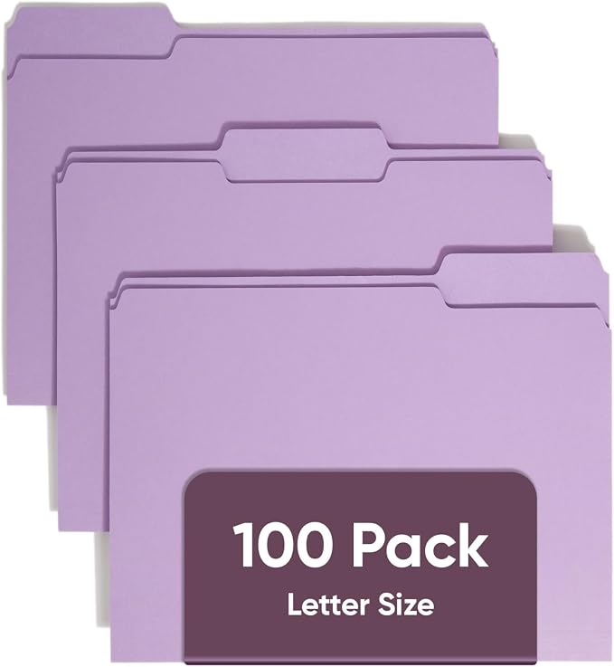 Smead Colored File Folder, 1/3-Cut Tab, Letter Size, Lavender, 100 per Box (12443)