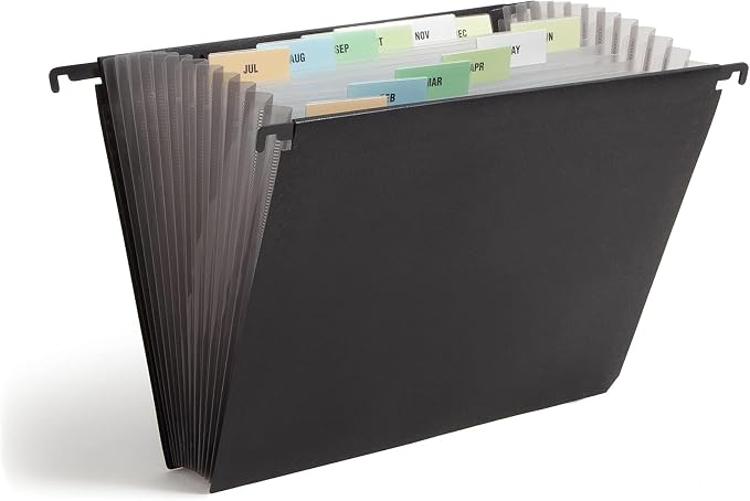 Smead Poly Hanging Expanding File, 12 Dividers, Letter Size, Black (65125) (Pack of 12)