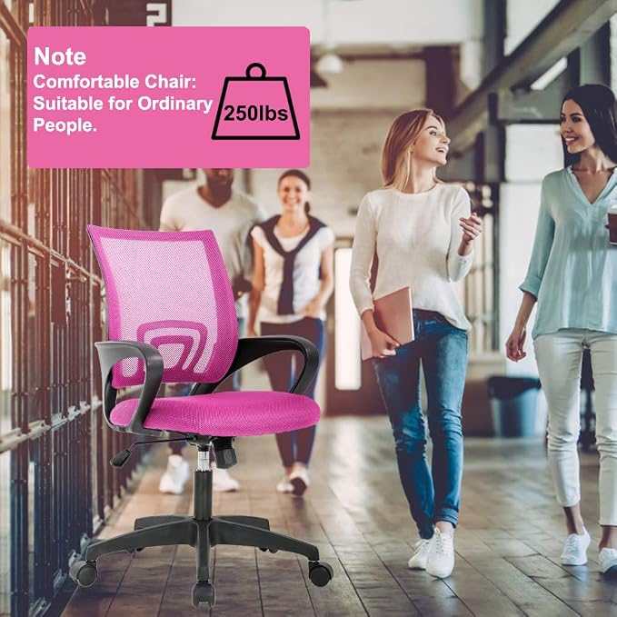 BestOffice | Ergonomic Office Chair | Mid-Back Swivel Desk Chair | Breathable Backrest & Lumbar Support | Adjustable Height | Sponge Seat | Rolling Wheels | Pink | for Adults & Women | Pack of 2