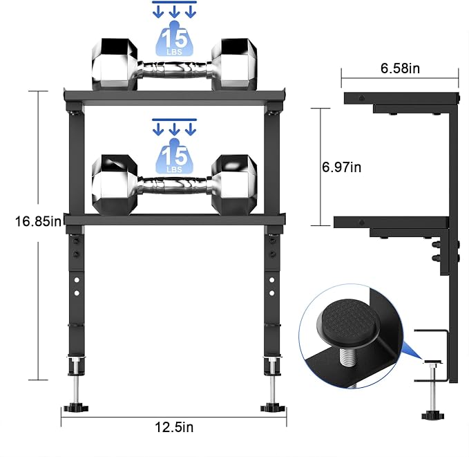 2-Tier Desk Shelf | Desk Organization Expandable Clamp on Desk Shelf Desktop Accessories for Offices and Game Rooms (Black)