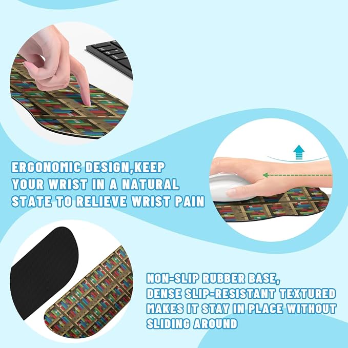 Bookshelf Mouse Pad Set Educational Bookcase Pixel Game Gaming Mousepad 4in1 Desk Mat for Desktop Wrist Support Cup Coaster Set Ergonomic Computer Desk Arm Wrist for Decor Home Office