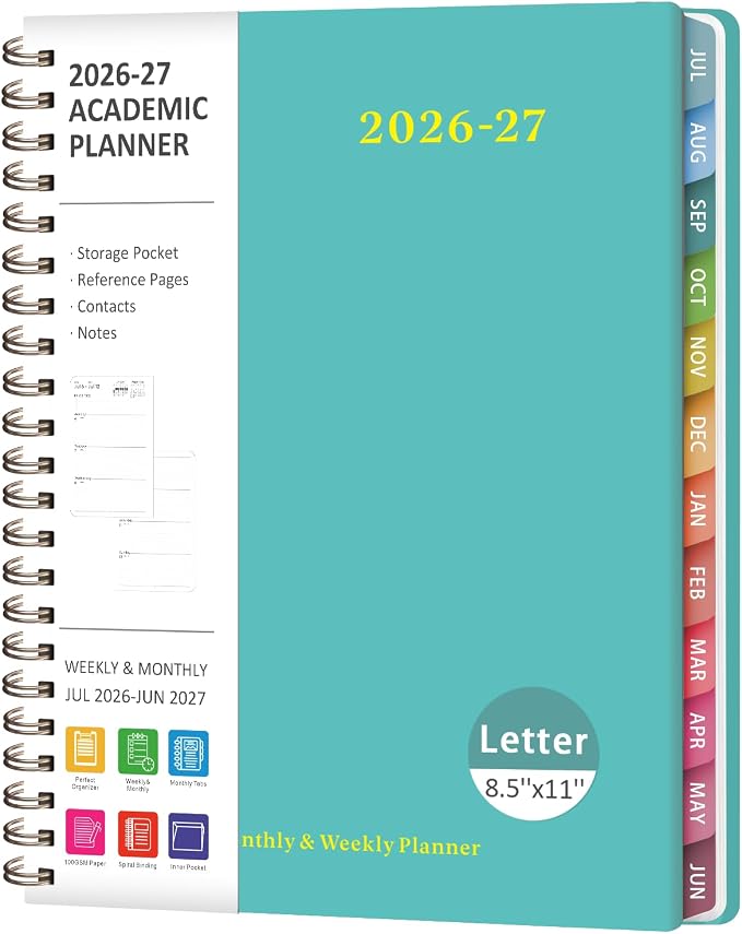 Planner 2026-2027, Weekly and Monthly Academic Year Calendar Planner, July 2026 - June 2027, Daily Agenda Book for Office School Supplies, Letter Size(8.5'' x 11'')