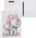 Cute Pink Floral Elephant Binder 1.5 Inch Binder with Clipboard&Pockets, Cute Elephants Hardcover Binders 3 Ring, Heavy Duty Large File Folder for Office School Supplies-Holds 200 Sheets, 2 PC