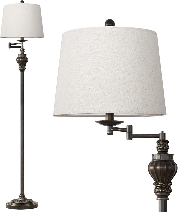 Vintage Floor Lamp with 350° Adjustable Swing Arm 61" Lamps for Living Room | Antique Brass Standing Lamp, Retro Bronze Bedroom Floor Lamp, Mid Century Farmhouse Rustic Traditional Tall Swivel Pole Lamp