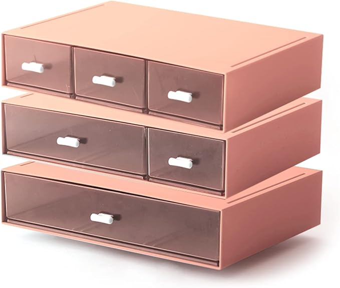 MILULUGO Desk Organizer with 6 Drawers, Makeup Organizer, Plastic Makeup Storage, Cosmetic Storage Organizer, Desk Storage Box, Bathroom Organization Boxes, Desktop Storage Box(Pink)