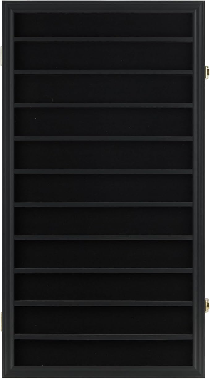 DisplayGifts Building Block Toy Minifigures Miniatures Thimble Display Case Wall Cabinet Standing Plates Included, 2.25" Shelf Height UV Protection Door Black Finish Frame
