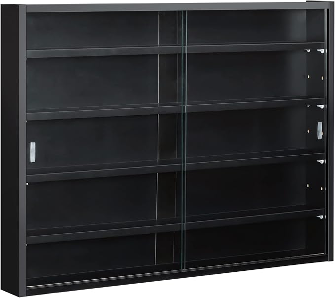 HOMCOM 5-Tier Display Cabinet, Glass Door Cabinet with Adjustable Shelves, Wall-Mounted Display Case for Playroom, Bedroom, Black