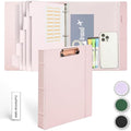 Hardcover 3 Ring 1 inch Leather Binder, Letter Size Binder Dividers with Tabs, PVC Zipper Pouch, Professional Organizer, Faux Rose Pink Leather