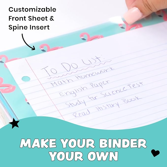 Yoobi 1 Inch Binder Set – 3-Ring Binders with 2 Pockets – Perfect for School or Office – Holds up to 220 Sheets – 4 Pack – Flamingo