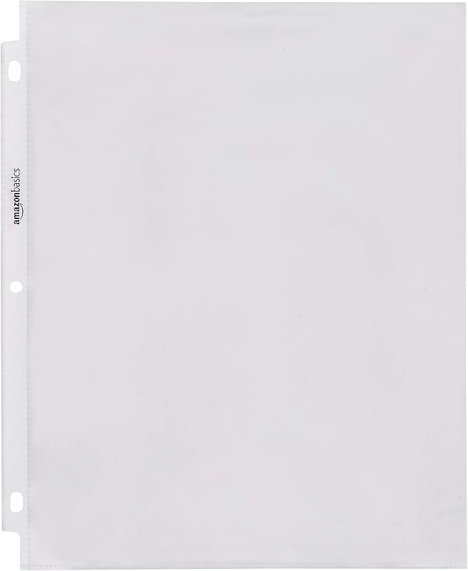 Amazon Basics Heavy Duty Non-Glare Sheet Protector for Documents, 3 Ring Binder, Top Loading, Letter Size 8.5 x 11 inch, Clear, 100-Pack