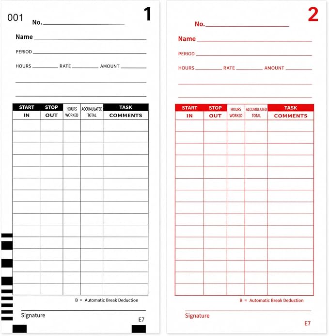 100 Time Cards Compatible with Lathem 7000E and 7500E Time Clocks