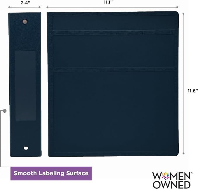 Carstens 2-Inch Heavy Duty 3-Ring Binder - Side Opening, Navy Blue, Durable Plastic, Precision No-Gap Rings, Waterproof Covers, No Pockets, Holds 300 US Letter Sheets, BPA-Free, Made in USA (2829-3R)