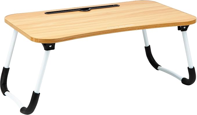 Mind Reader Lap Desk Laptop Stand with Folding Legs, Portable Bed Tray Table for Laptop, Breakfast, Reading, Crafts, MDF, Beige