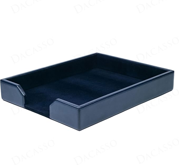 Dacasso Navy Blue Bonded Leather Luxury Letter Tray Holder & Paper Organizer for Desk - Executive Desk Decor & Office Organization Essential