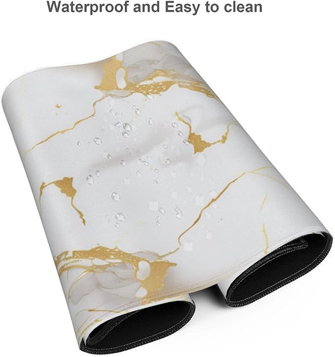 White Gold Marble Large Mouse Pad Non-Slip Desk Mat for Keyboard and Mouse Waterproof Gaming Mousepad Desk Pad Computer Accessories for Home Office 15.7x35.4Inch
