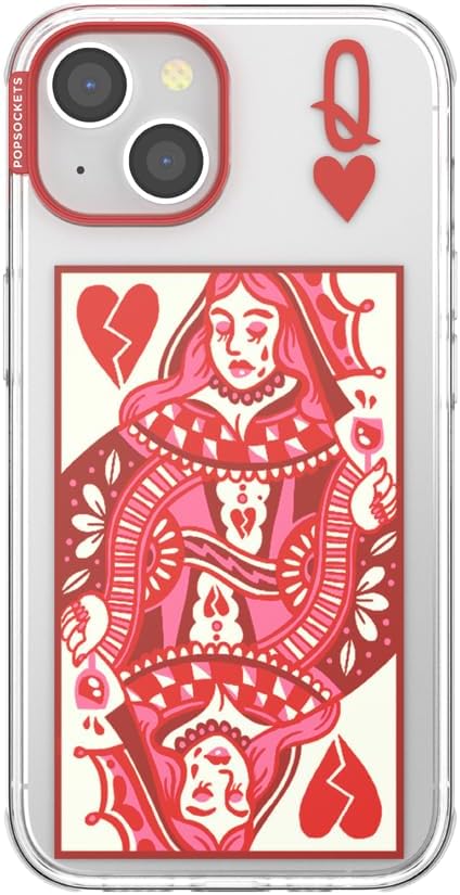 PopSockets iPhone 13 Phone Case with MagSafe- Heart Queen | Magnetic, Wireless Charging, Camera & Drop Protection, Heart, Valentines, Red, Textured
