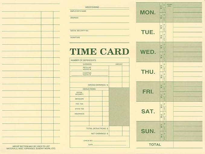 NextDayLabels Employee Attendance Weekly Time Card, Made in the USA