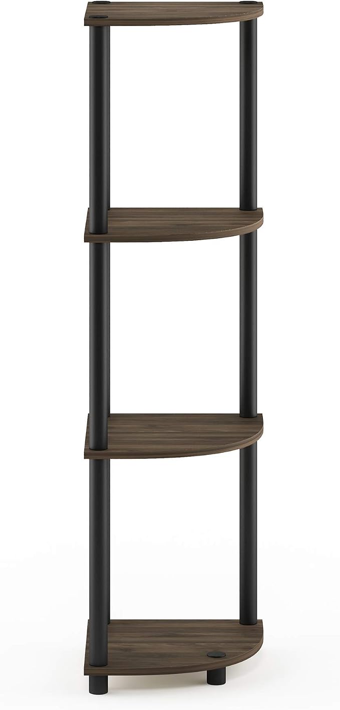 Furinno TURN-N-TUBE Corner Shelf, 4-Tier Corner Bookshelf, Display Storage Shelves with Open Shelves, for Organization and Storage, Living Room, Home Office, Garage, Columbia Walnut