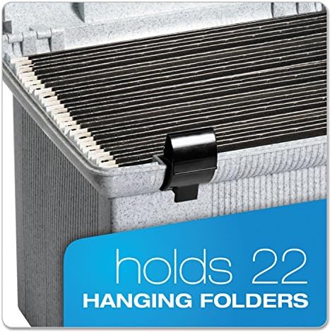 Pendaflex Portable File Box with File Rails, Hinged Lid with Double Latch Closure, Black, Includes 3 Letter Size Hanging Folders (41732)