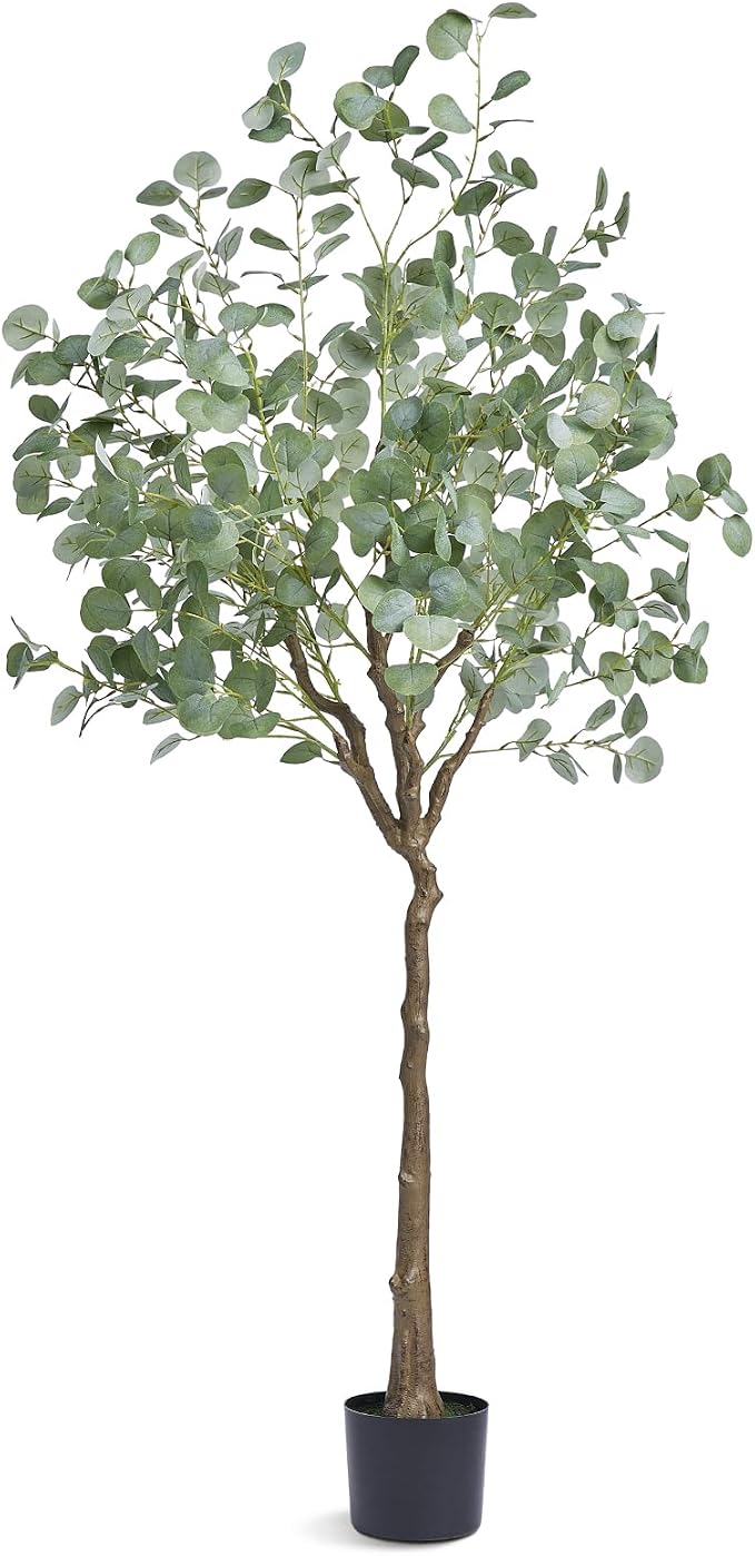 VEVOR Artificial Eucalyptus Tree, 6 FT Faux Plant, Secure PE Material & Anti-Tip Tilt Protection Low-Maintenance Plant, Lifelike Green Fake Potted Tree for Home Office Christmas Decor Indoor Outdoor