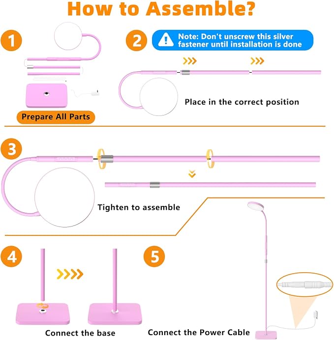 PACOVY Floor Lamp, Adjustable Height Floor Lamps for Living Room Bedroom, 120 LED Super Bright Standing Lamp Remote Control Dimmable Gooseneck Tall Stand Reading Lamp for Office Craft, Pink