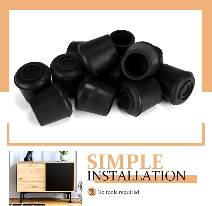 VOCOMO 1/2" Round Rubber Chair Leg Tips Caps, 8 Pack Extra Small Chair Leg Floor Protectors Small Furniture Legs Caps Non Slip Reduce Noise for Hardwood Floors (Black, Fit: 12mm to 13mm)
