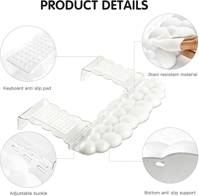 White Acrylic Keyboard Stand with Wrist Rest，Detachable/Adjustable Width | Ergonomic Cloud Wrist Rest Keyboard Support，Width Adjustment 9.7-16.8 in,for Laptop,Office Desk - Portable Comfortable Typing