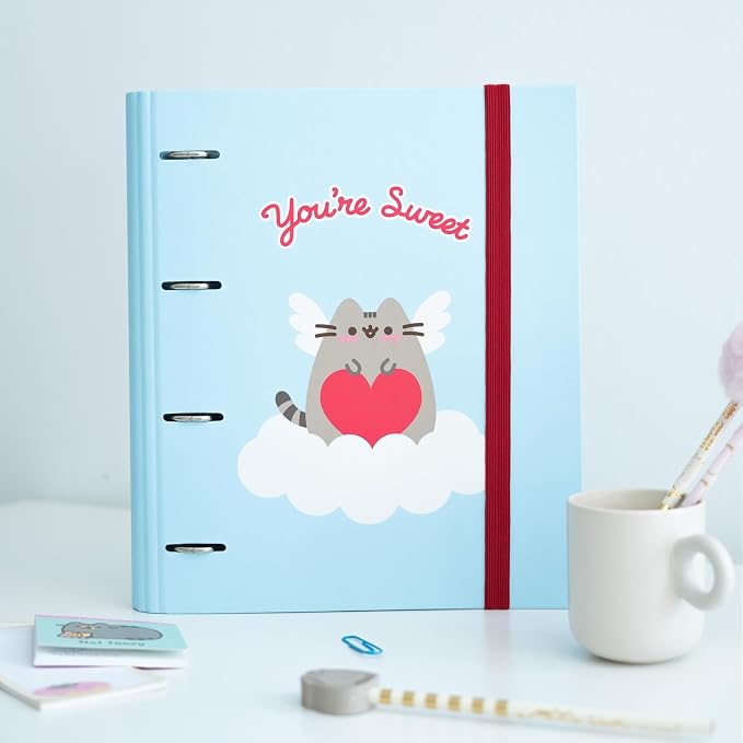 Grupo Erik Pusheen Cat 4 Ring Binder A4 - Kawaii Stationery Gifts, Merch | A4 Folder with Elastic closure, School Folders for Paperwork A4, Back to School Supplies | Pusheen Merchandise