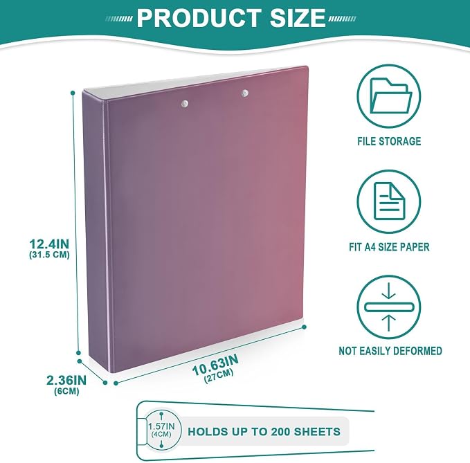 KLL 3 Rings Binder 1 and A Half Inch Binder with Pocket Cover 1/2 Packs School Supplies Binder Hardcover Blue Pink Gradient (2)