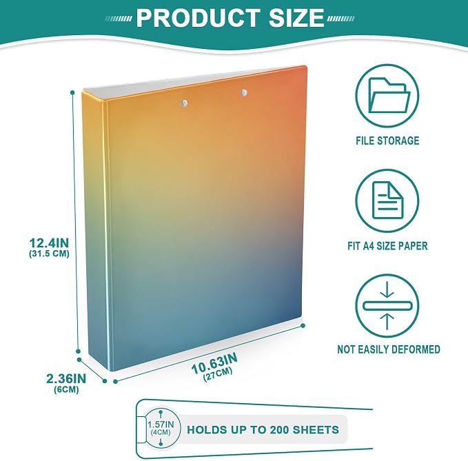 Three-Rings Notebook Binders 1.5 Inch Notebook Binders with Pocket Cover 1/2 Packs for Letter Size (11" X 8.5") Hardcover Gradient Blue Blending