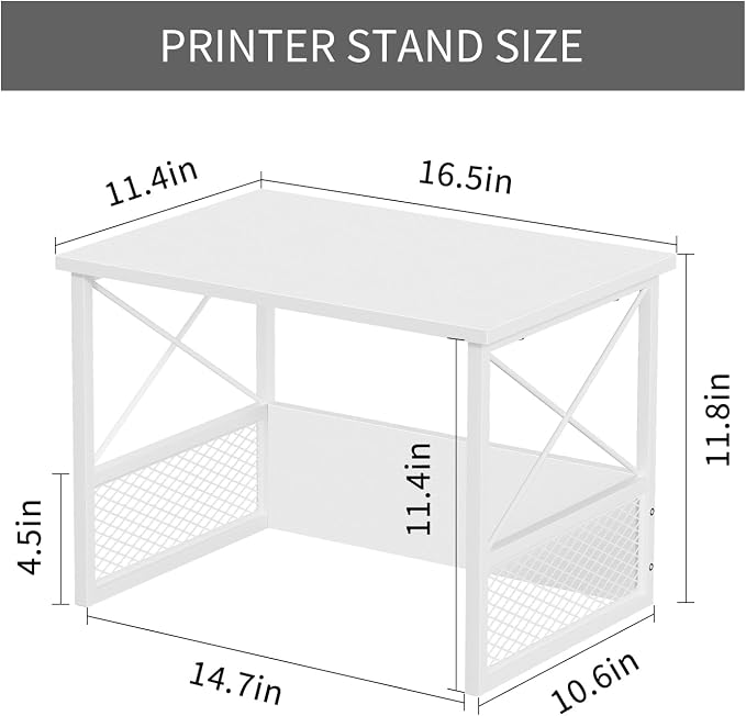 Printer Stand for Desk, Desktop Printer Stand Shelf Organzier for Home Office, for Above and Under Desk, Fax Machine Copier Scanner, White