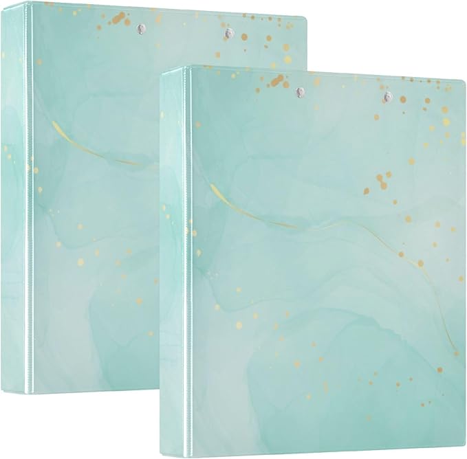 Turquoise Round Ring Binders 1.5 Inch Marble Tie Dye Style 3 Ring Clipboard Binder for Office School Work Supplies Document 200 Sheet Capacity Easy Open 2 Pieces