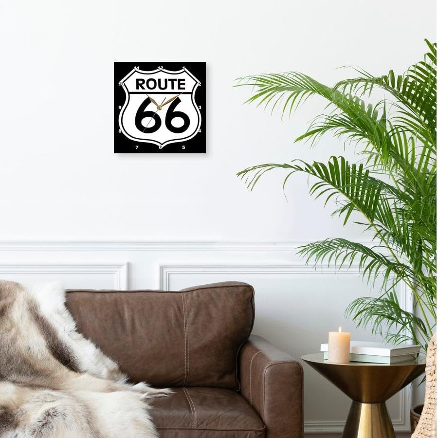 3dRose DPP_110012_3 Route 66, Black and White-Wall Clock, 15 by 15-Inch
