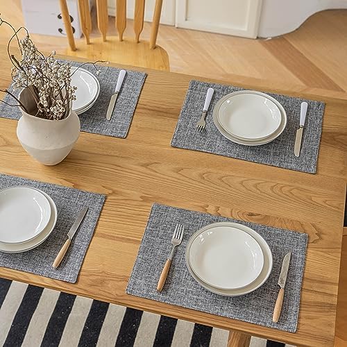 Demetex Grey Placemats Set of 4 Farmhouse Heat Resistant Linen Table Place Mats Washable Cloth Plate Mats for Party Picnic Buffet, Ash Grey