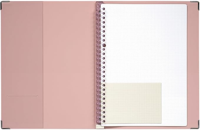 Maruman YOUANCE 26-Ring Binder, Holds 70 Sheets, B5 7.17"x10.12" Light Pink | Durable Vinyl Cover, Storage Pocket, Includes 10 3mm Graph Paper Sheets & Clear Sheet Protector, Made in Japan
