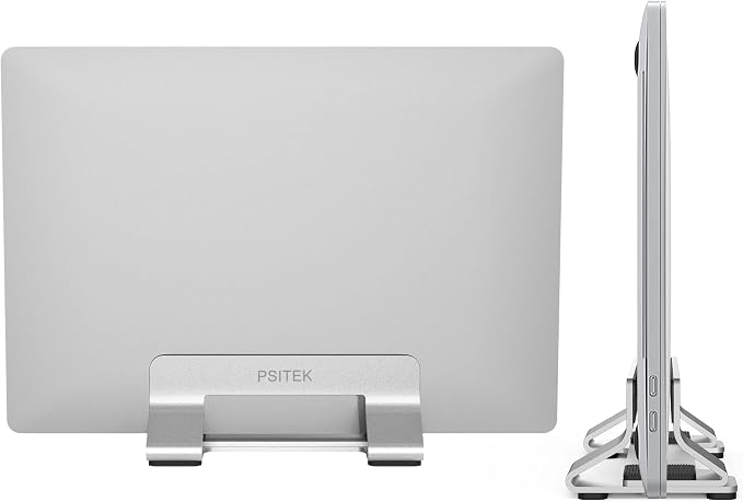 Aluminum Vertical Laptop Stand Dock Holder, Adjustable Slot Width 12-42mm, Space-Saving Upright Storage for MacBook and Laptops