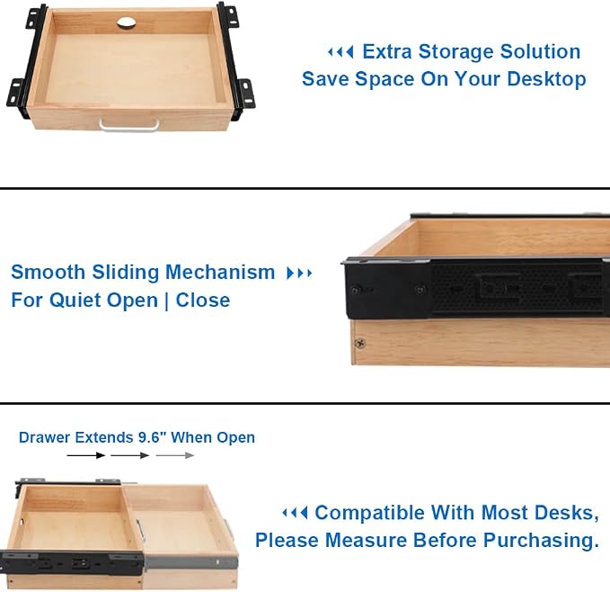 Under Desk Drawer Storage Organizer - Wooden Mounted Sliding Pull-out Drawer, Hidden Desktop Organizer for Office