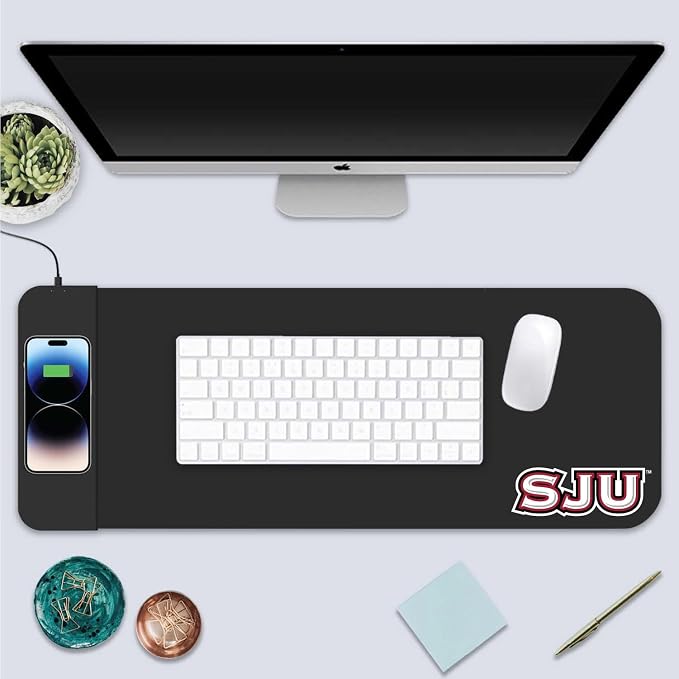 Saint Joseph's University Classic Wireless Charging Cloth Desk Mat, Durable Office Supplies, Non-Slip Base, Quick Charging Wireless Desk Pad, Black