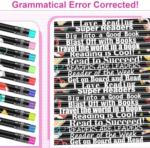 Tenare 150 Pcs Reading Motivational Pencils Bulk Fun Reading Pencils Wooden with Eraser Inspirational School Pencil Assorted Readings Black History Month Pencil for Reward Gift Stationery Party Favors