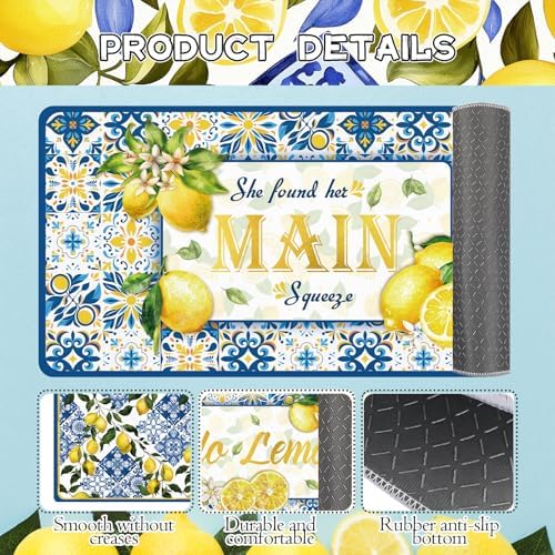 Lemon Kitchen Rugs, Yellow and Blue Lemon Print Kitchen Mats
