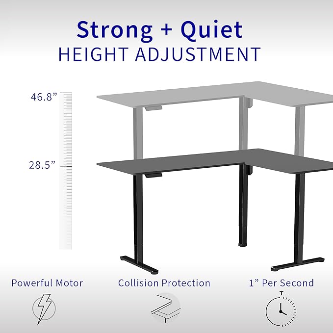 VIVO Electric Corner 75 x 63 inch L-Shaped Standing Desk, Memory Height Adjustment, Dark Gray Top Black Frame, DESK-E3CTG-75