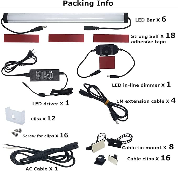 Litever Kitchen Under Cabinet LED Lighting Kit Plug-in, Super Bright, 6 PCS 12 Inches Light Bars, Daylight White, 31W 2000 Lumen, Perfect for Kitchen Cabinet Counter Shelf-(6 Bars Kit-5000K)