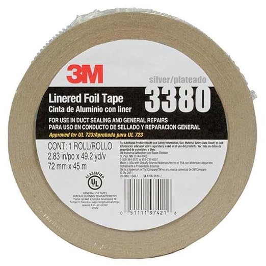 3M Aluminum Foil Tape 3380, Silver, 72 mm x 45 m, 3.25 mil, 1 Roll