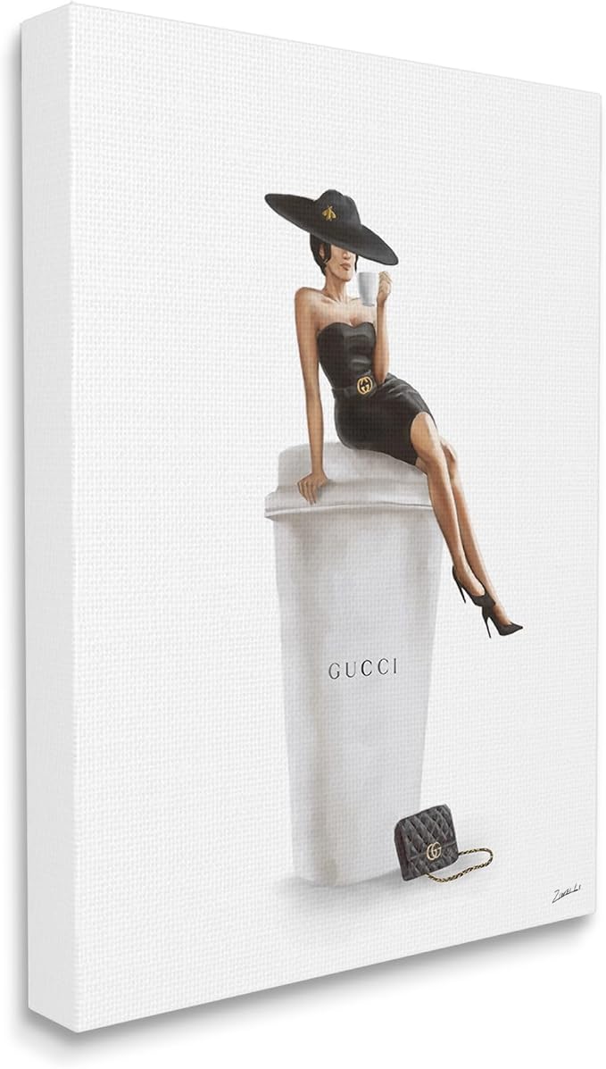 'Fashion Female Pose on Coffee'| Canvas Art | Stupell Industries | 30 x 40 Inches, Easy to Hang and Sturdy, Made in USA, by Ziwei Li