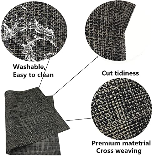 WAZAIGUR Placemats Crisscross Woven Vinyl Place Mats Set of 6 Grey