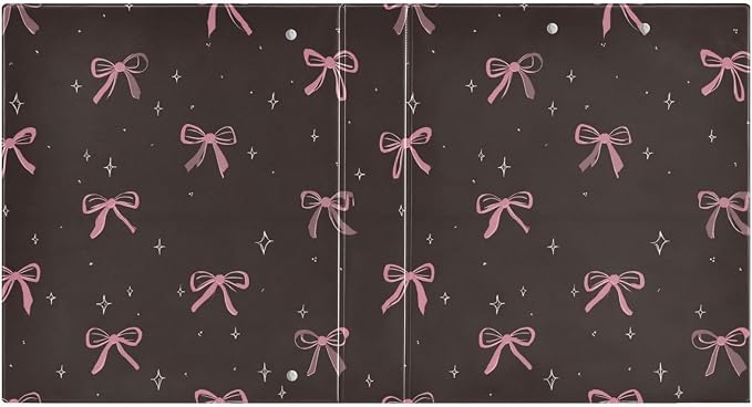 Cute Pink Bows Dark Brown Round Ring Binders 1.5 Inch 3 Ring Binder with Clipboard Holds 200 Sheets Office Home School