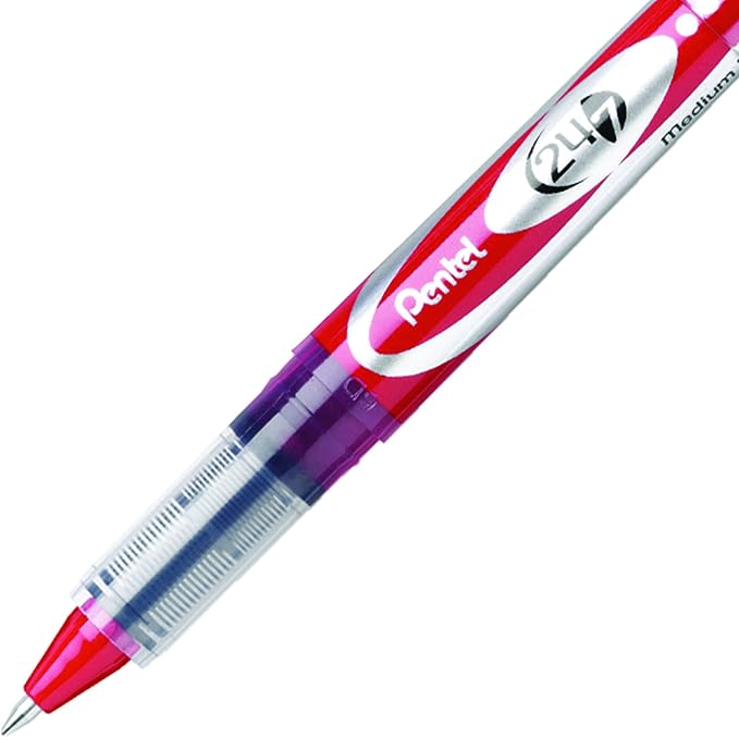 Pentel 24/7 Roller Ball Pen Medium Line, Red Ink, Box of 12 (BLD97-B)