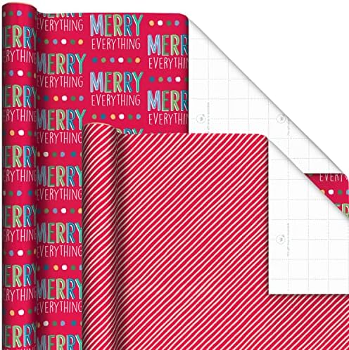 Hallmark Cute Recyclable Christmas Wrapping Paper (6 Rolls: 180 Sq. Ft. Total) Red, Blue, Green Plaid, Merry Everything, Colorful Houses, Snowmen and Trees, Dots, Stripes
