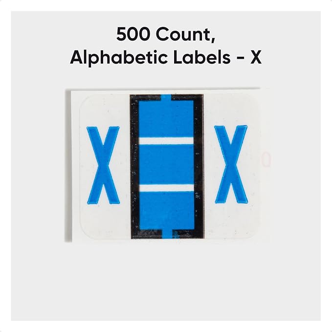Smead BCCR Bar-Style Color-Coded Alphabetic Label, X, Label Roll, Blue, 500 Labels per Roll, (67094)